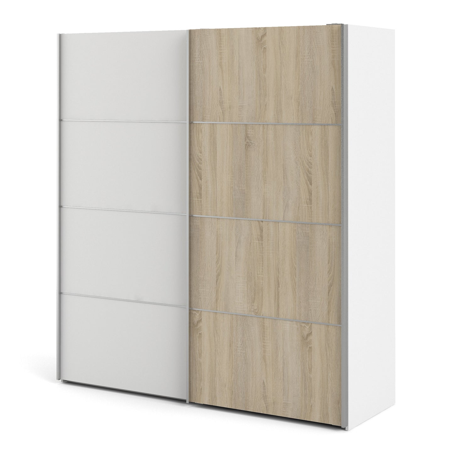 Cote | Furniture Verona Wardrobe, Sliding Doors + 5 Shelves (180cm) - White & White with Oak Doors Verona, Wardrobes 7037528228