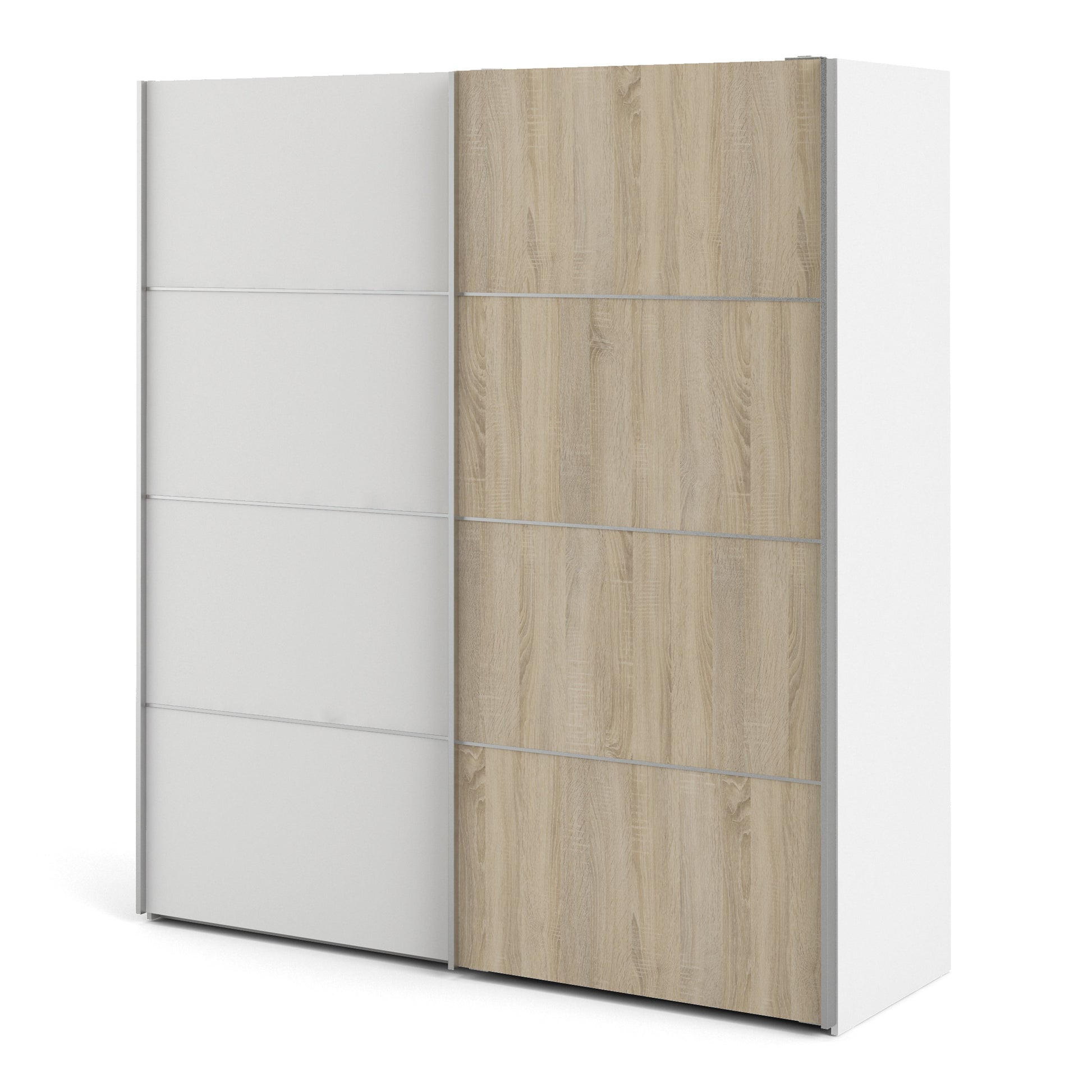 Cote | Furniture Verona Wardrobe, Sliding Doors + 5 Shelves (180cm) - White & White with Oak Doors Verona, Wardrobes 7037528228