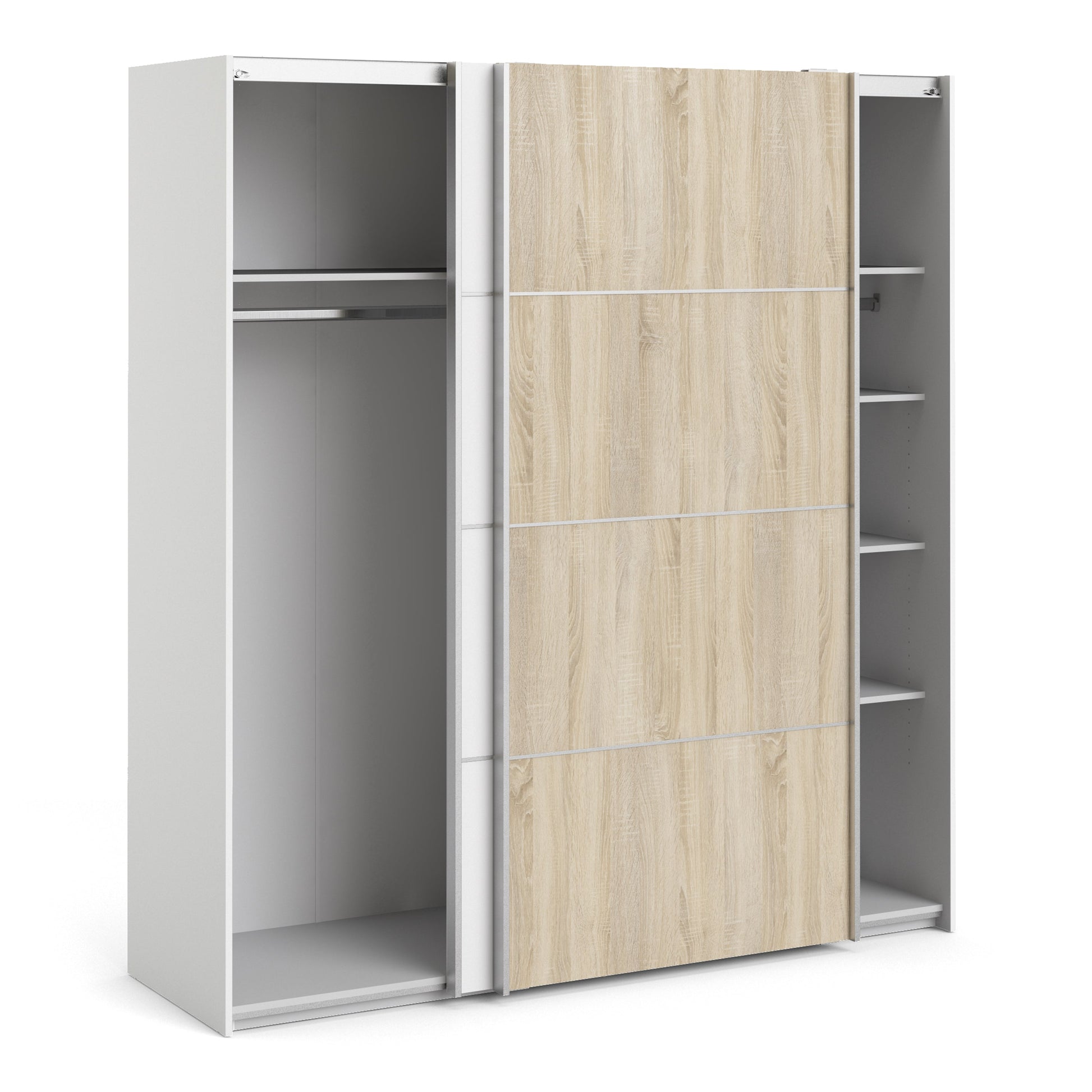 Cote | Furniture Verona Wardrobe, Sliding Doors + 5 Shelves (180cm) - White & White with Oak Doors Verona, Wardrobes 7037528228