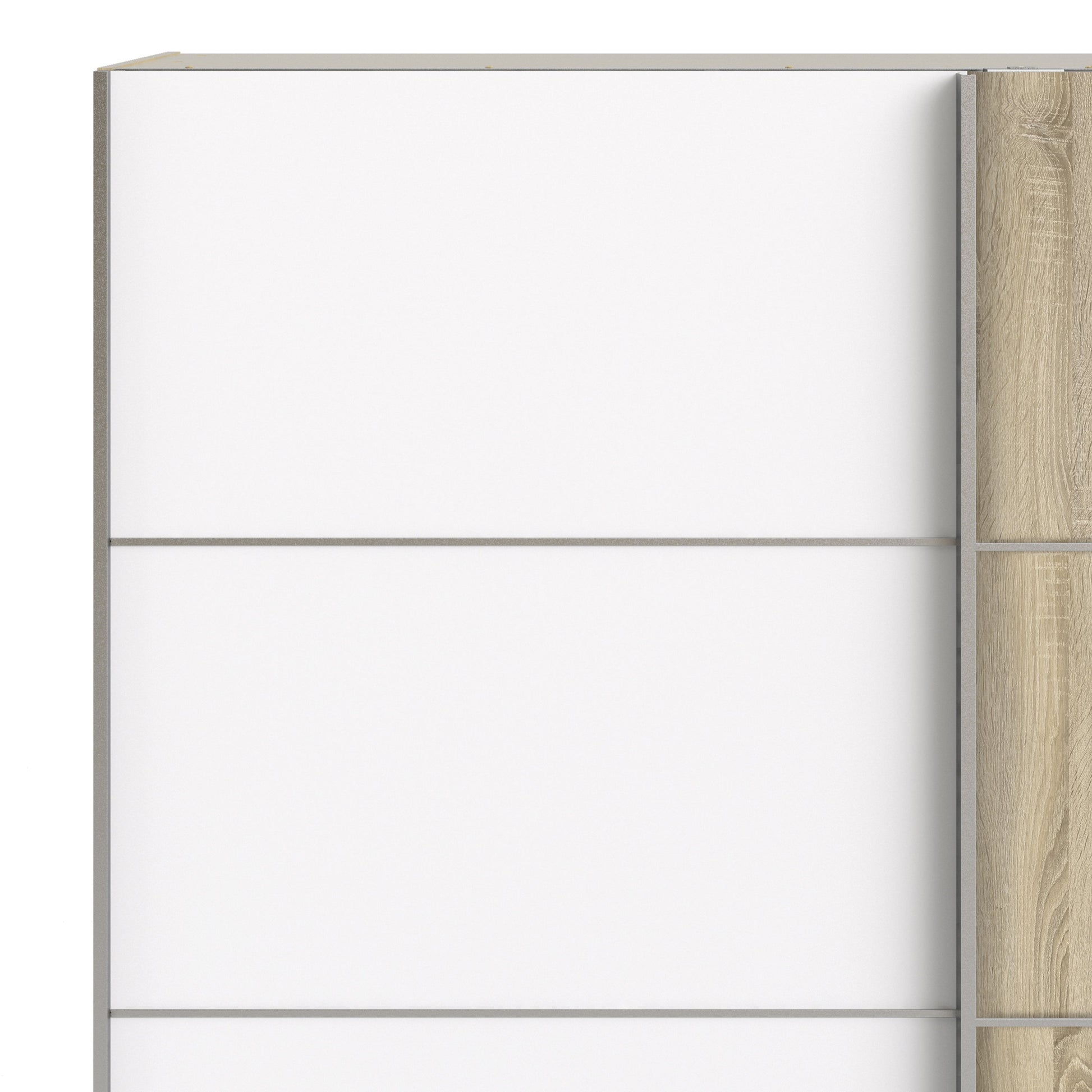 Cote | Furniture Verona Wardrobe, Sliding Doors + 5 Shelves (180cm) - White & White with Oak Doors Verona, Wardrobes 7037528228