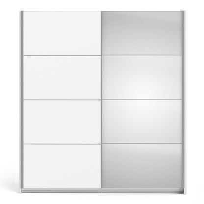 Cote | Furniture Verona Wardrobe, Sliding Doors + 5 Shelves (180cm) - White & White with Mirror Doors Verona, Wardrobes 7037528230