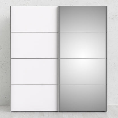 Cote | Furniture Verona Wardrobe, Sliding Doors + 5 Shelves (180cm) - White & White with Mirror Doors Verona, Wardrobes 7037528230