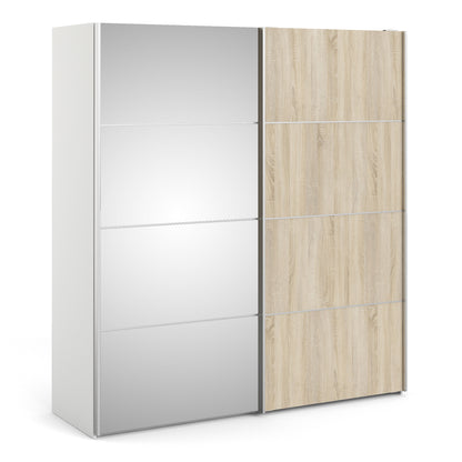 Cote | Furniture Verona Wardrobe, Sliding Doors + 5 Shelves (180cm) - Oak with Mirror Doors Verona, Wardrobes 7037528231