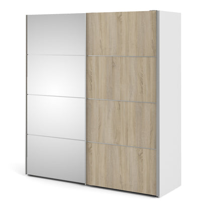 Cote | Furniture Verona Wardrobe, Sliding Doors + 5 Shelves (180cm) - Oak with Mirror Doors Verona, Wardrobes 7037528231