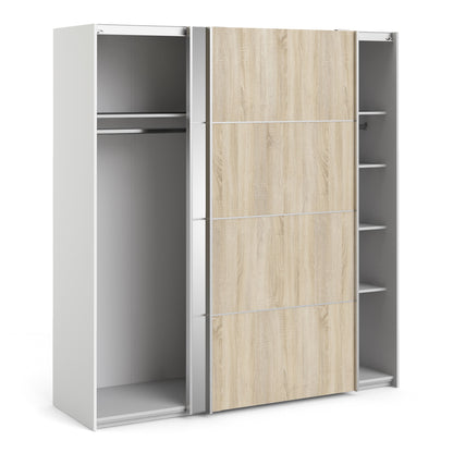 Cote | Furniture Verona Wardrobe, Sliding Doors + 5 Shelves (180cm) - Oak with Mirror Doors Verona, Wardrobes 7037528231