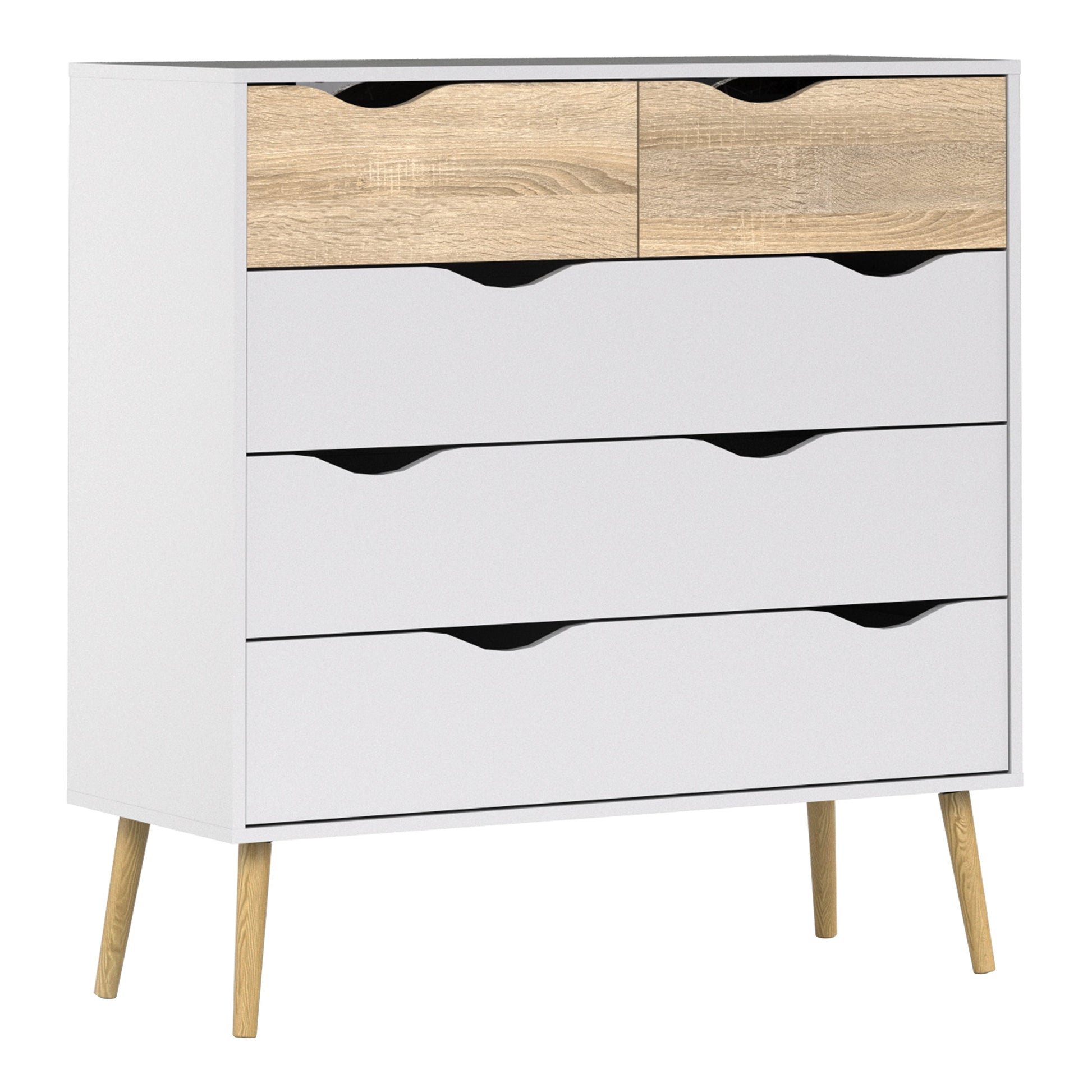 Cote | Furniture Oslo 3 Piece Bedroom Set - Bedside Table, Chest and 2 Door, 2 Drawers Wardrobe - White & Oak Oslo, BUNDLE 70449akp1