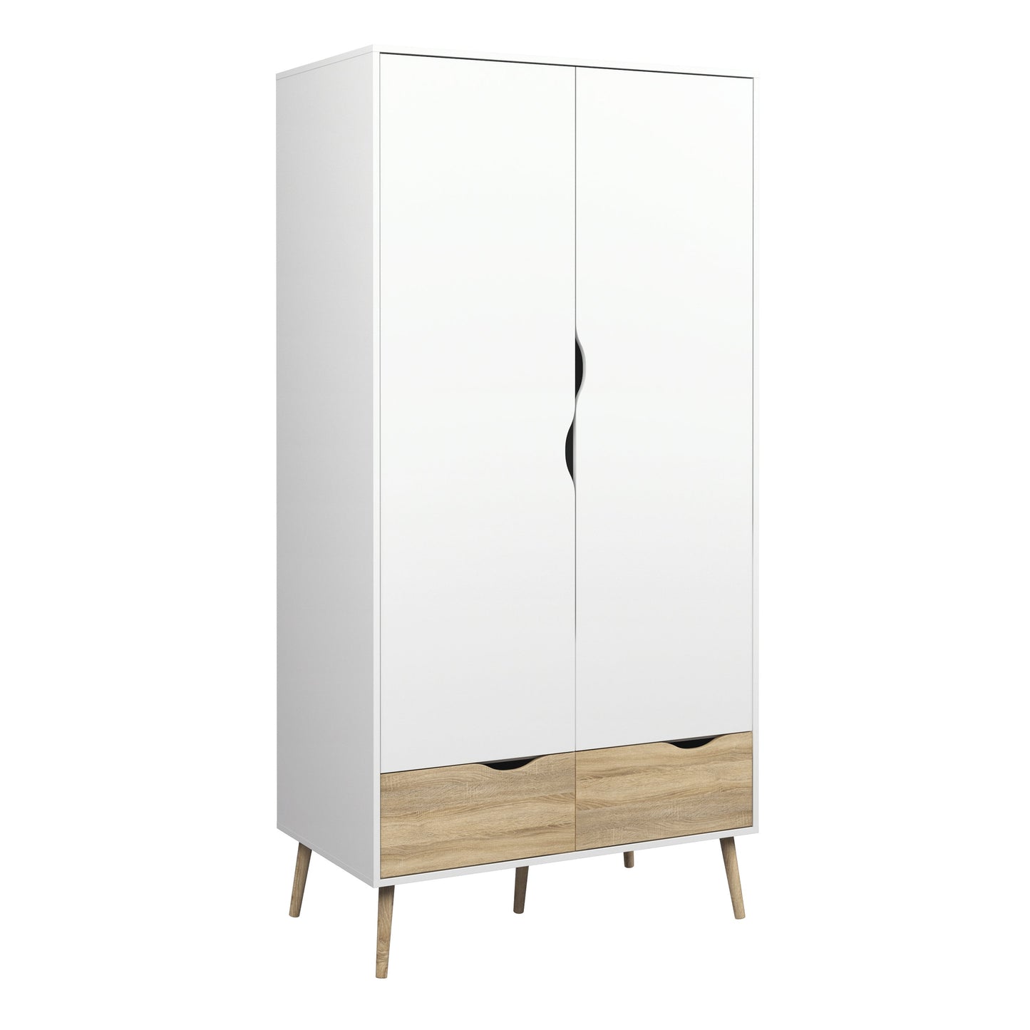 Cote | Furniture Oslo 3 Piece Bedroom Set - Bedside Table, Chest and 2 Door, 2 Drawers Wardrobe - White & Oak Oslo, BUNDLE 70449akp1