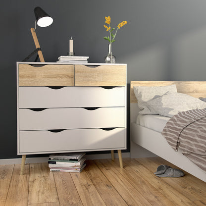 Cote | Furniture Oslo 3 Piece Bedroom Set - Bedside Table, Chest and 3 Door, 3 Drawers Wardrobe - White & Oak Oslo, BUNDLE 70449akp2