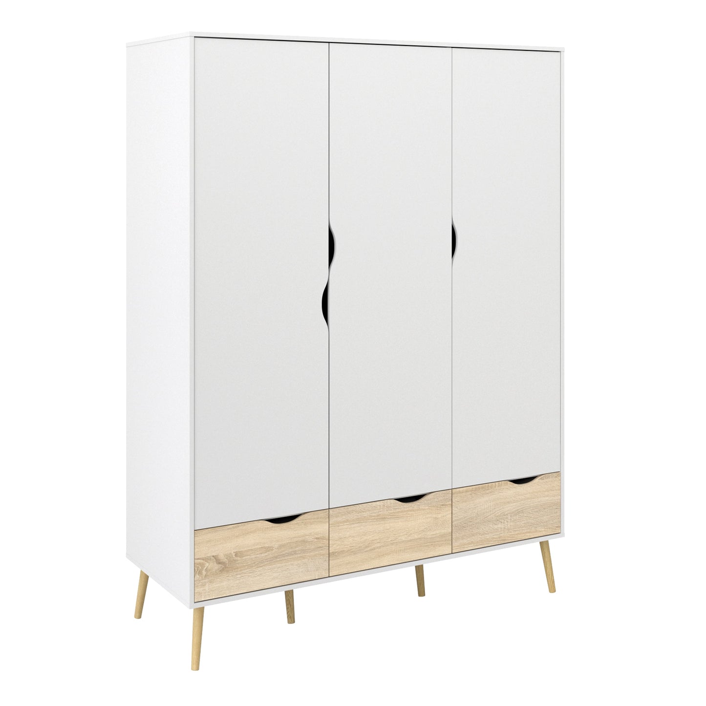 Cote | Furniture Oslo 3 Piece Bedroom Set - Bedside Table, Chest and 3 Door, 3 Drawers Wardrobe - White & Oak Oslo, BUNDLE 70449akp2