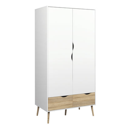 Cote | Furniture Oslo 3-Piece Bedroom Set - 2 Matching Bedside Tables and 2 Door, 2 Drawer Wardrobe  - White & Oak Oslo, BUNDLE 70449akp3