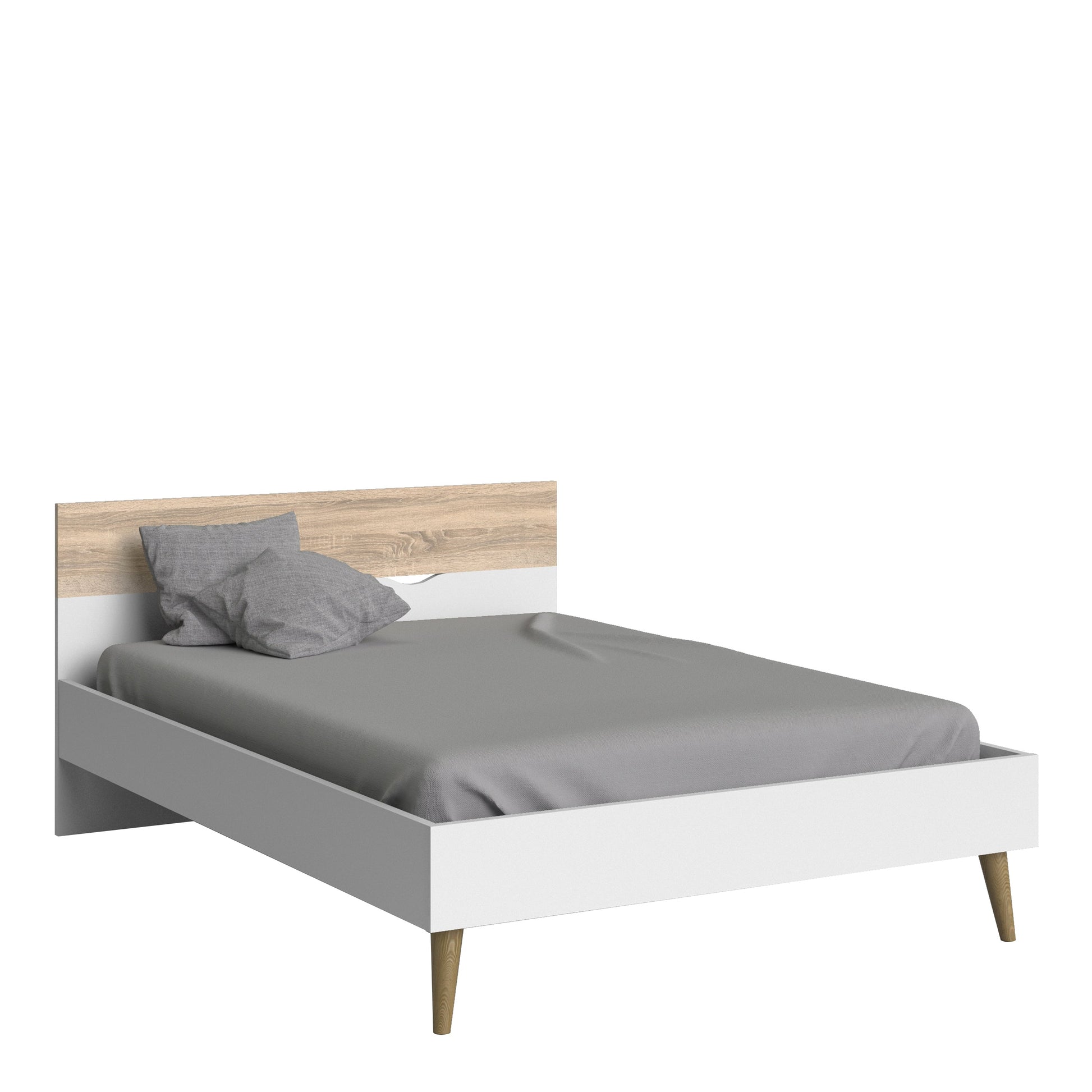 Cote | Furniture Oslo 3 Piece Bedroom Set - 2 Matching Bedside Tables and Double Bed - White & Oak Oslo, BUNDLE 70449akp5