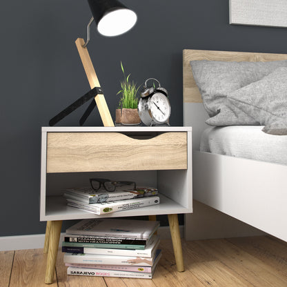 Cote | Furniture Oslo 3 Piece Bedroom Set - 2 Matching Bedside Tables and Double Bed - White & Oak Oslo, BUNDLE 70449akp5