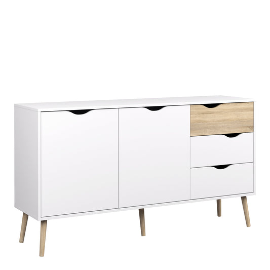 Cote | Furniture Oslo Sideboard, Large 3 Drawer + 2 Door - White & Oak Oslo, Sideboards 7047538149ak