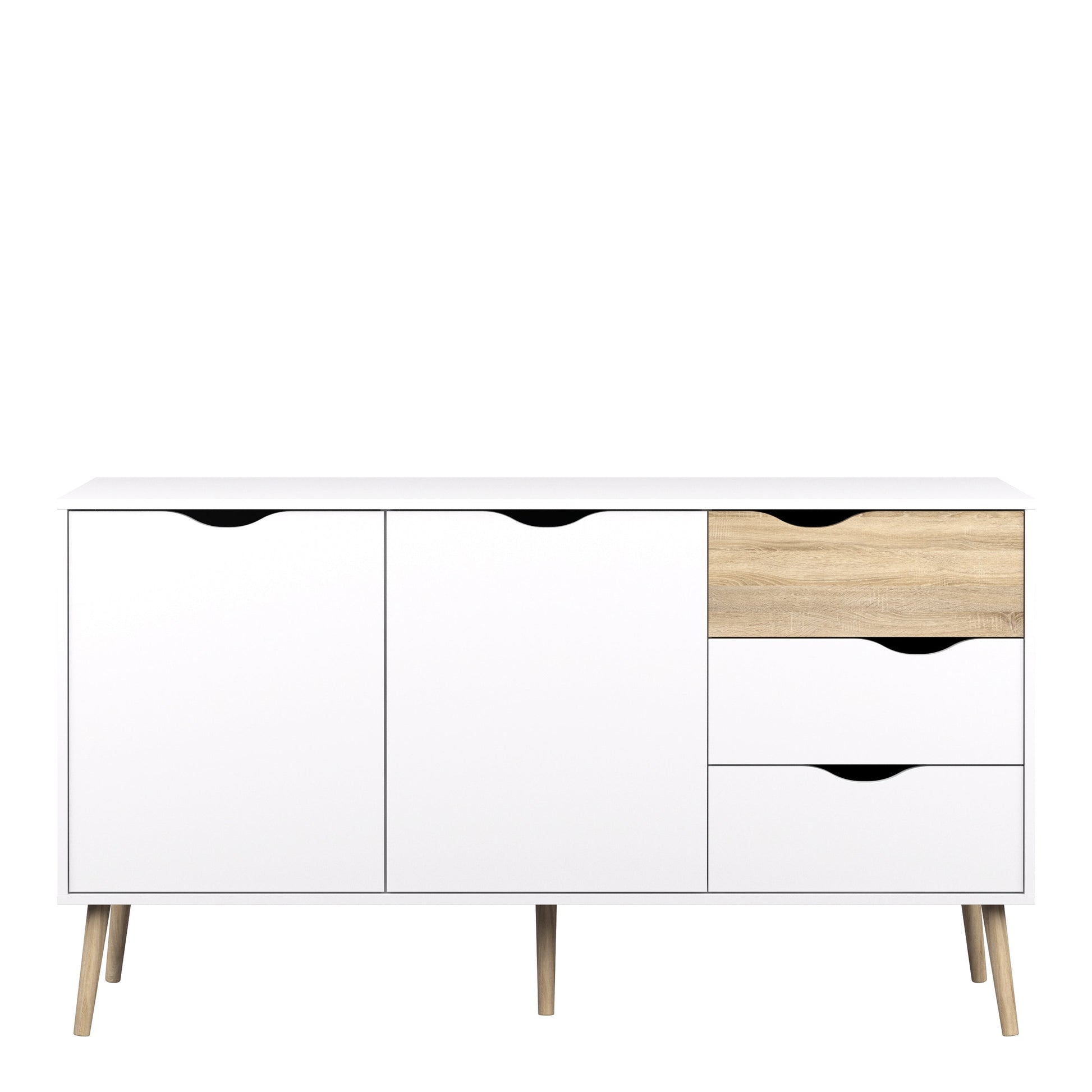 Cote | Furniture Oslo Sideboard, Large 3 Drawer + 2 Door - White & Oak Oslo, Sideboards 7047538149ak