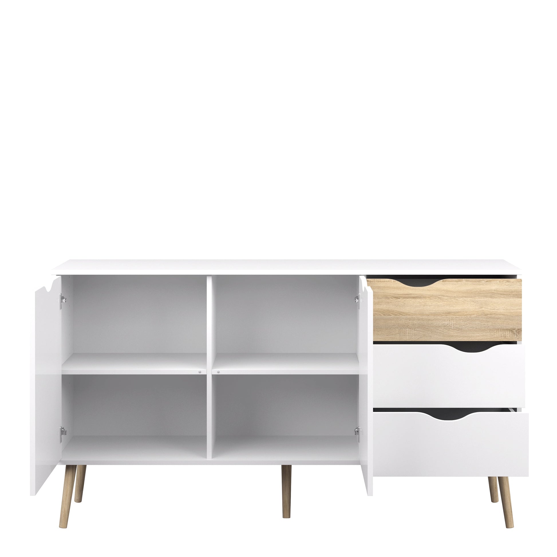 Cote | Furniture Oslo Sideboard, Large 3 Drawer + 2 Door - White & Oak Oslo, Sideboards 7047538149ak