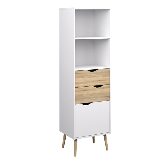 Cote | Furniture Oslo Bookcase, 2 Drawer + 1 Door - White & Oak Oslo, Bookcases 7047538249ak