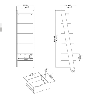 Cote | Furniture Oslo Bookcase, Leaning 1 Drawer - White & Oak Oslo, Bookcases 7047538549ak