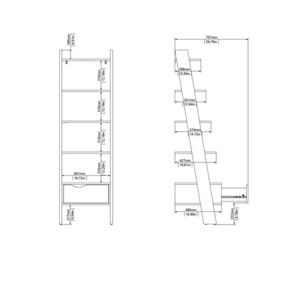 Cote | Furniture Oslo Bookcase, Leaning 1 Drawer - White & Oak Oslo, Bookcases 7047538549ak