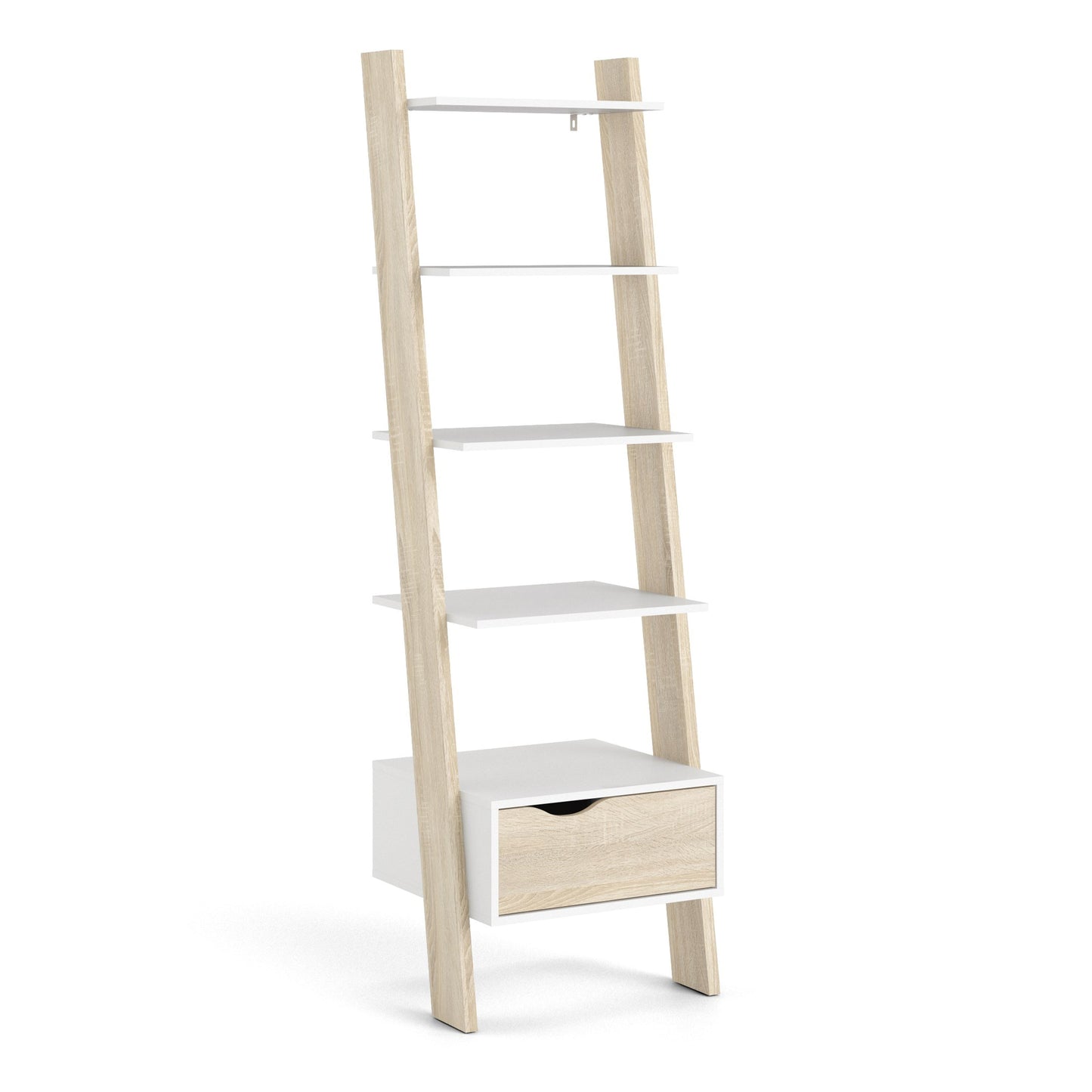 Cote | Furniture Oslo Bookcase, Leaning 1 Drawer - White & Oak Oslo, Bookcases 7047538549ak