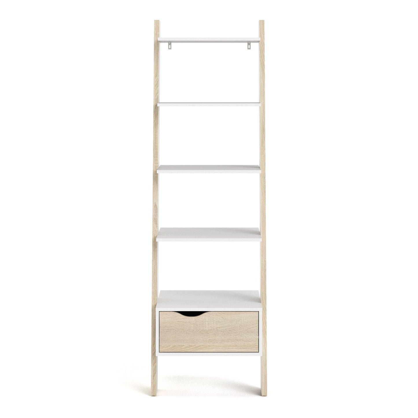 Cote | Furniture Oslo Bookcase, Leaning 1 Drawer - White & Oak Oslo, Bookcases 7047538549ak