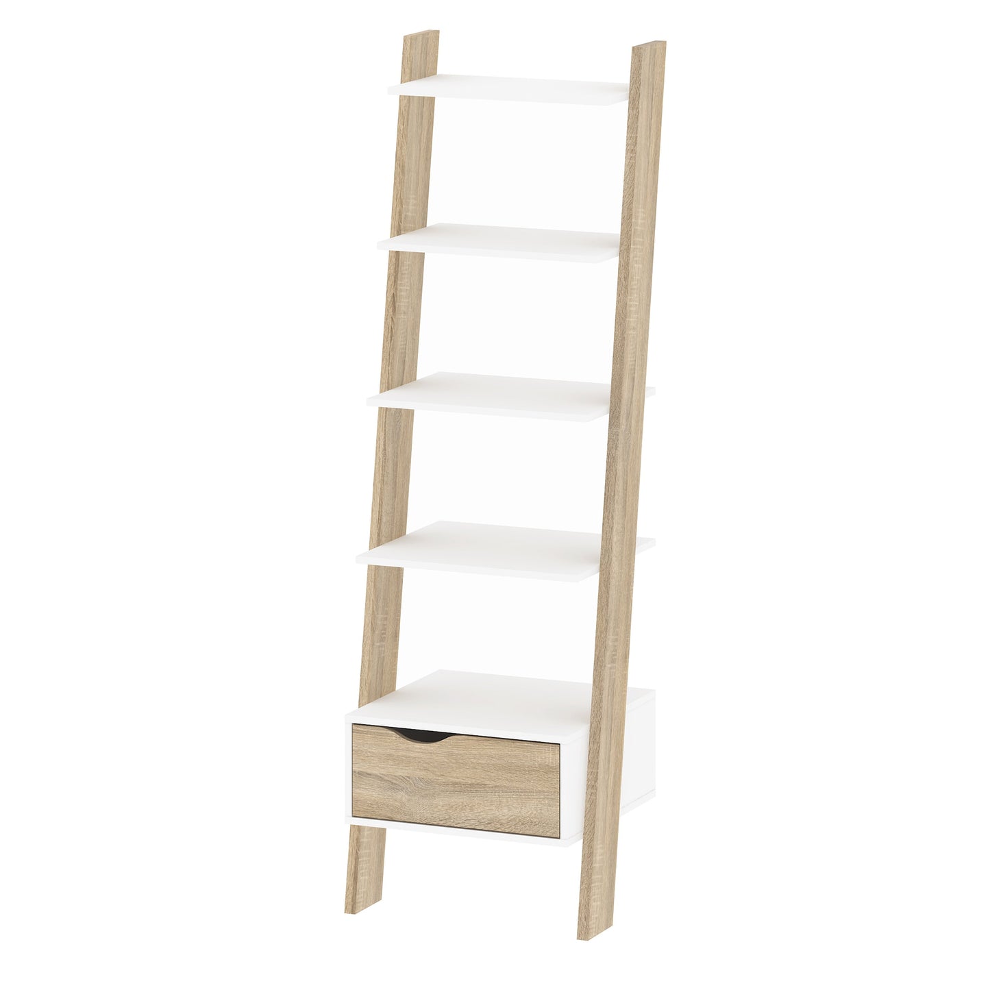 Cote | Furniture Oslo Bookcase, Leaning 1 Drawer - White & Oak Oslo, Bookcases 7047538549ak