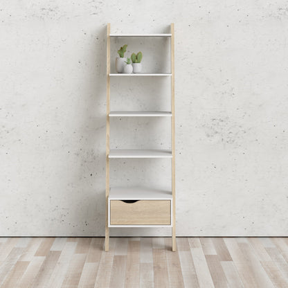 Cote | Furniture Oslo Bookcase, Leaning 1 Drawer - White & Oak Oslo, Bookcases 7047538549ak