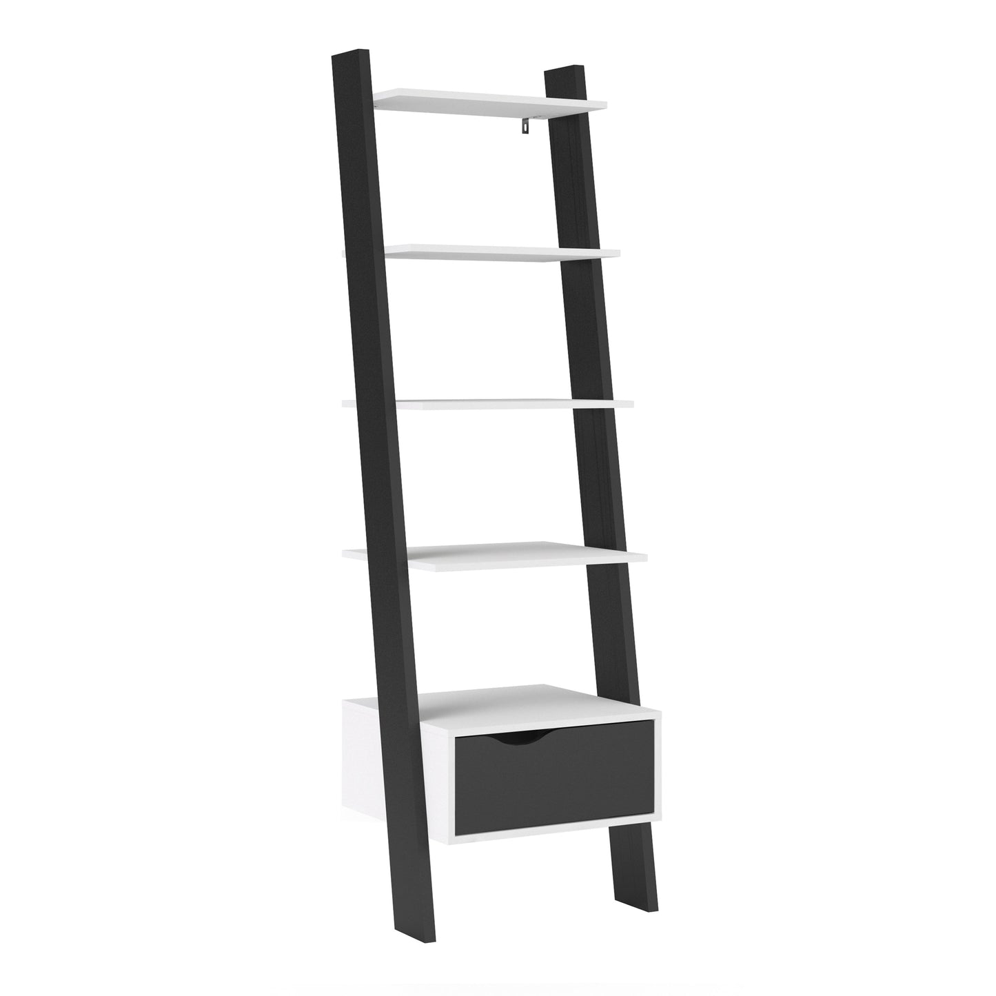 Cote | Furniture Oslo Bookcase, Leaning 1 Drawer - White & Black Oslo, Bookcases 7047538549gm