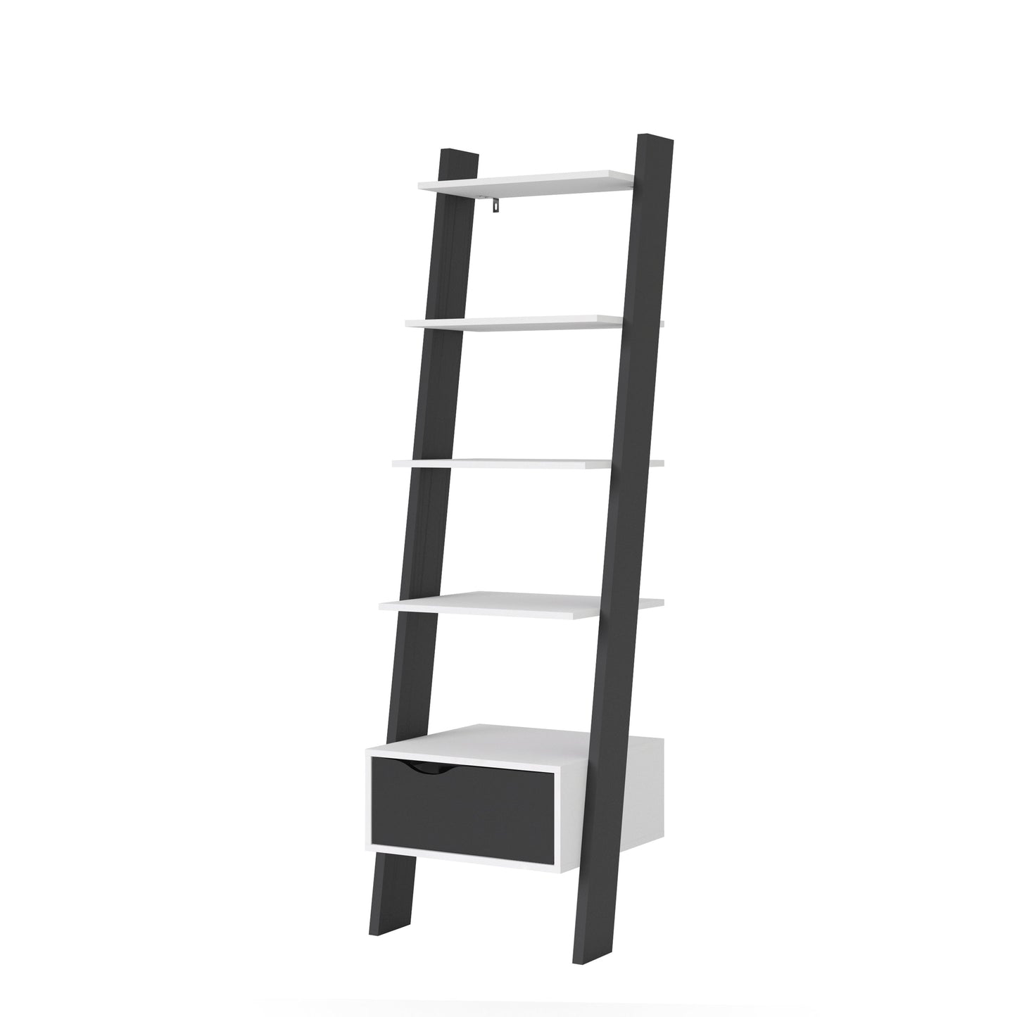 Cote | Furniture Oslo Bookcase, Leaning 1 Drawer - White & Black Oslo, Bookcases 7047538549gm