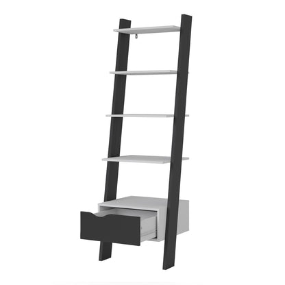 Cote | Furniture Oslo Bookcase, Leaning 1 Drawer - White & Black Oslo, Bookcases 7047538549gm