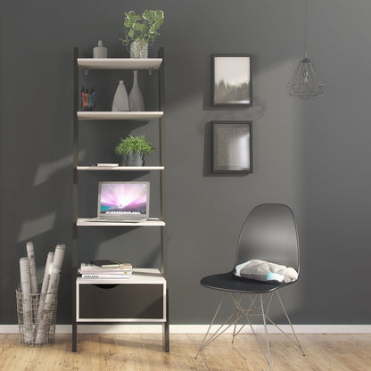 Cote | Furniture Oslo Bookcase, Leaning 1 Drawer - White & Black Oslo, Bookcases 7047538549gm