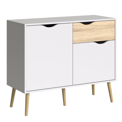 Cote | Furniture Oslo Sideboard, Small 1 Drawer + 2 Door - White & Oak Oslo, Sideboards 7047538749ak