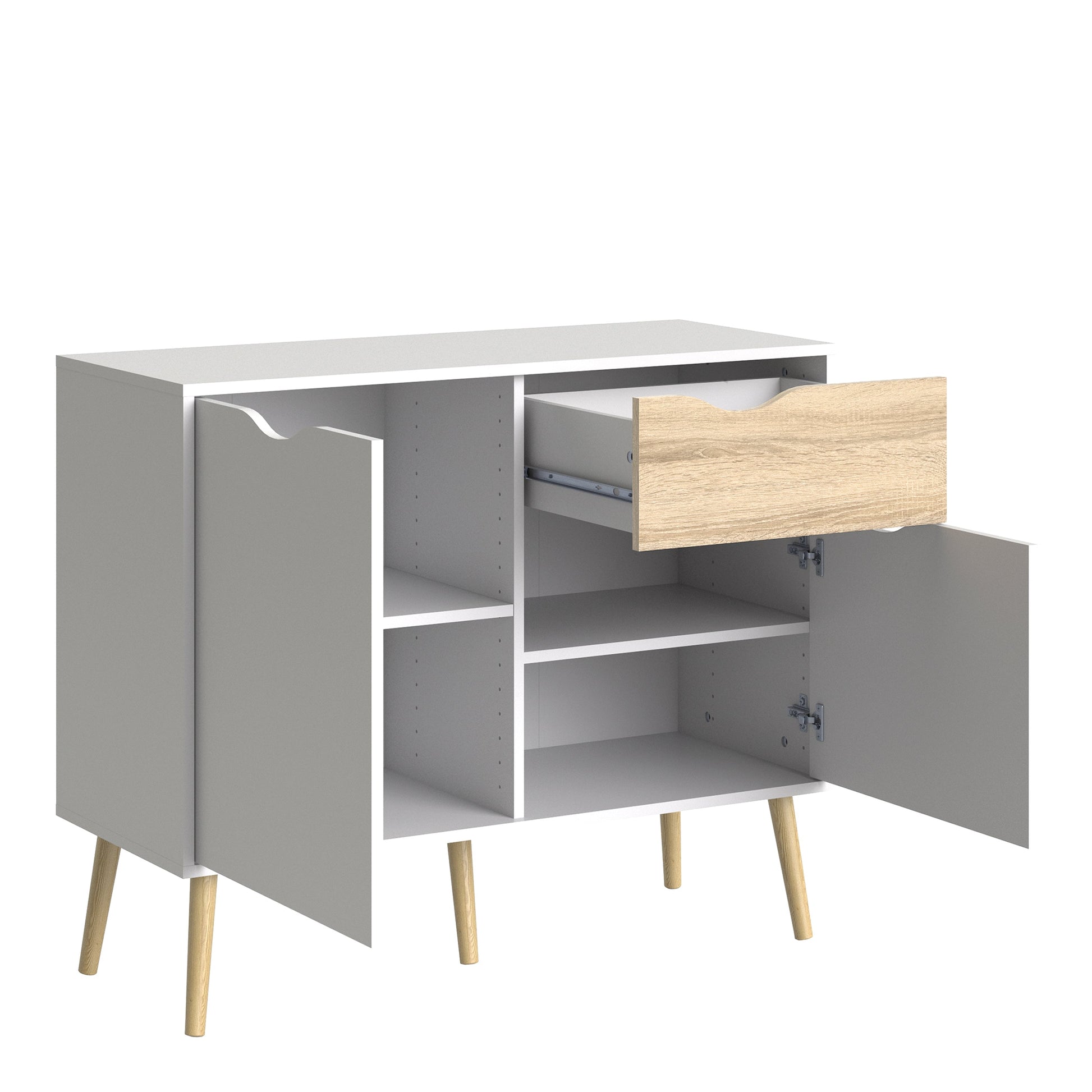 Cote | Furniture Oslo Sideboard, Small 1 Drawer + 2 Door - White & Oak Oslo, Sideboards 7047538749ak