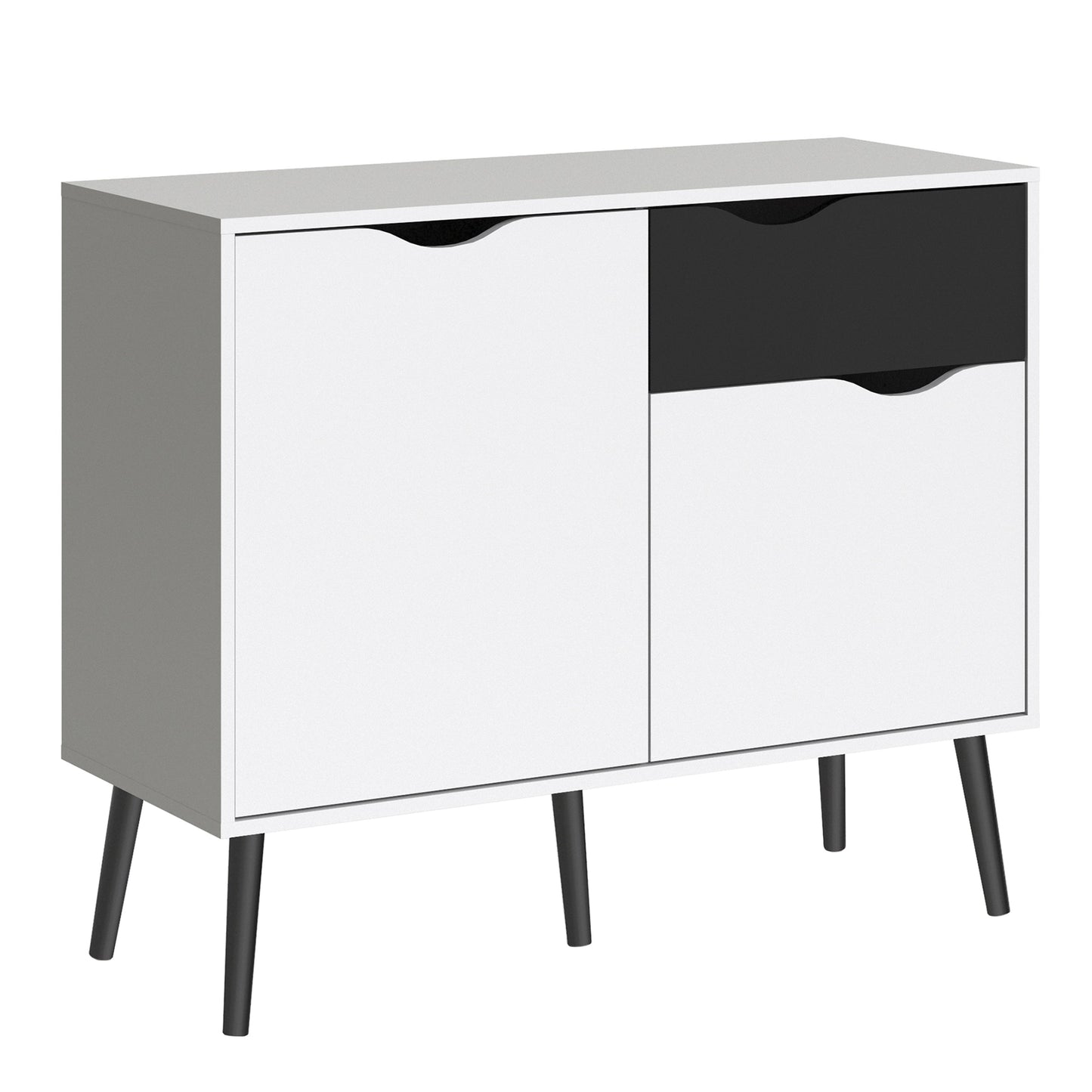 Cote | Furniture Oslo Sideboard, Small 1 Drawer + 2 Door - White & Black Oslo, Sideboards 7047538749gm