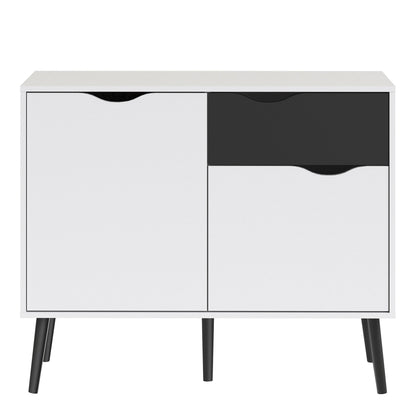 Cote | Furniture Oslo Sideboard, Small 1 Drawer + 2 Door - White & Black Oslo, Sideboards 7047538749gm