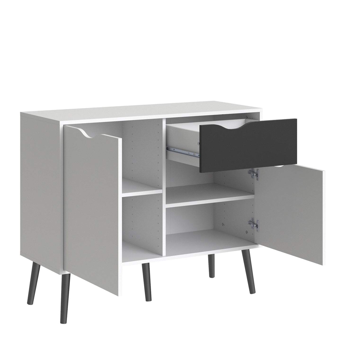 Cote | Furniture Oslo Sideboard, Small 1 Drawer + 2 Door - White & Black Oslo, Sideboards 7047538749gm