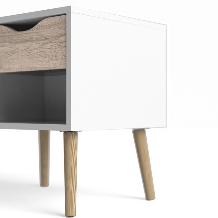 Cote | Furniture Oslo Bedside Table, 1 Drawer - White & Oak (Set of 2) Oslo, Bedside Tables 7047539449akp