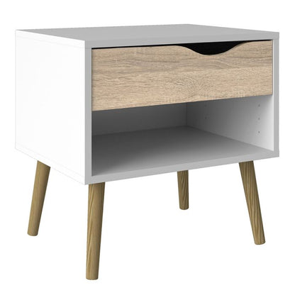 Cote | Furniture Oslo Bedside Table, 1 Drawer - White & Oak (Set of 2) Oslo, Bedside Tables 7047539449akp