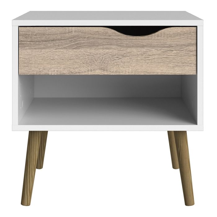 Cote | Furniture Oslo Bedside Table, 1 Drawer - White & Oak (Set of 2) Oslo, Bedside Tables 7047539449akp