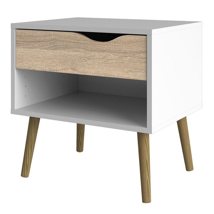 Cote | Furniture Oslo Bedside Table, 1 Drawer - White & Oak (Set of 2) Oslo, Bedside Tables 7047539449akp