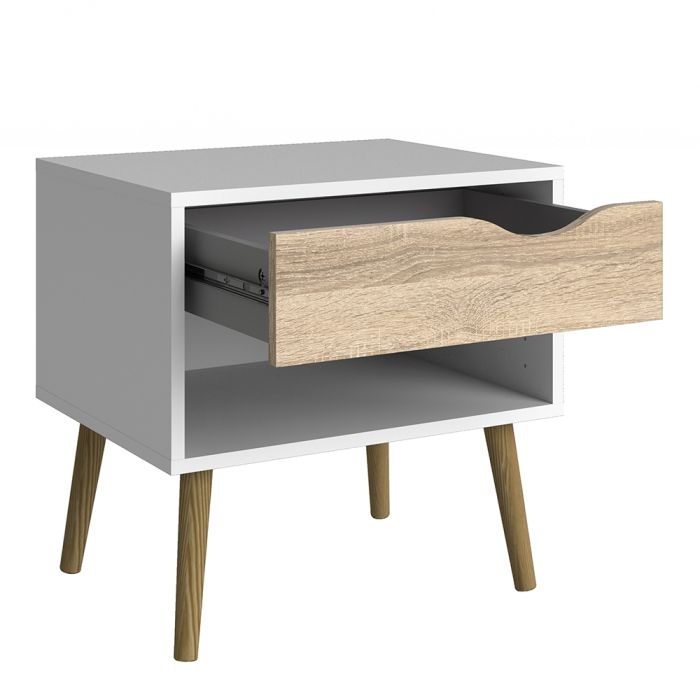 Cote | Furniture Oslo Bedside Table, 1 Drawer - White & Oak (Set of 2) Oslo, Bedside Tables 7047539449akp