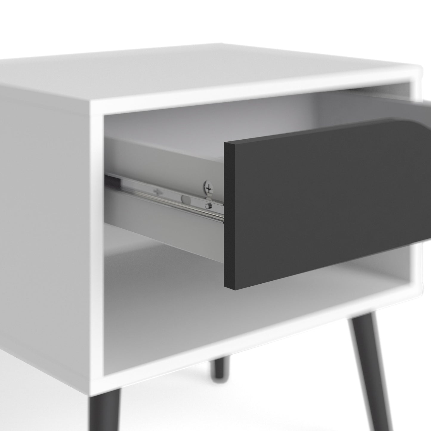 Cote | Furniture Oslo Bedside Table, 1 Drawer - White & Black Oslo, Bedside Tables 7047539449gm