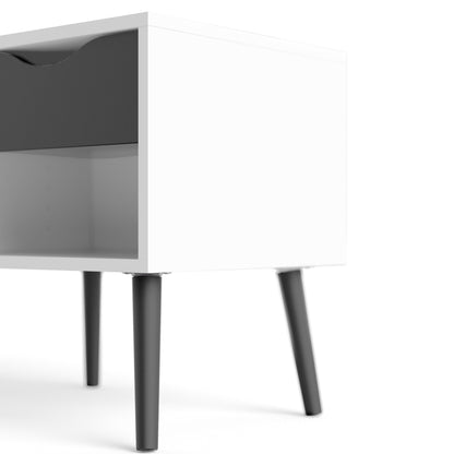 Cote | Furniture Oslo Bedside Table, 1 Drawer - White & Black Oslo, Bedside Tables 7047539449gm