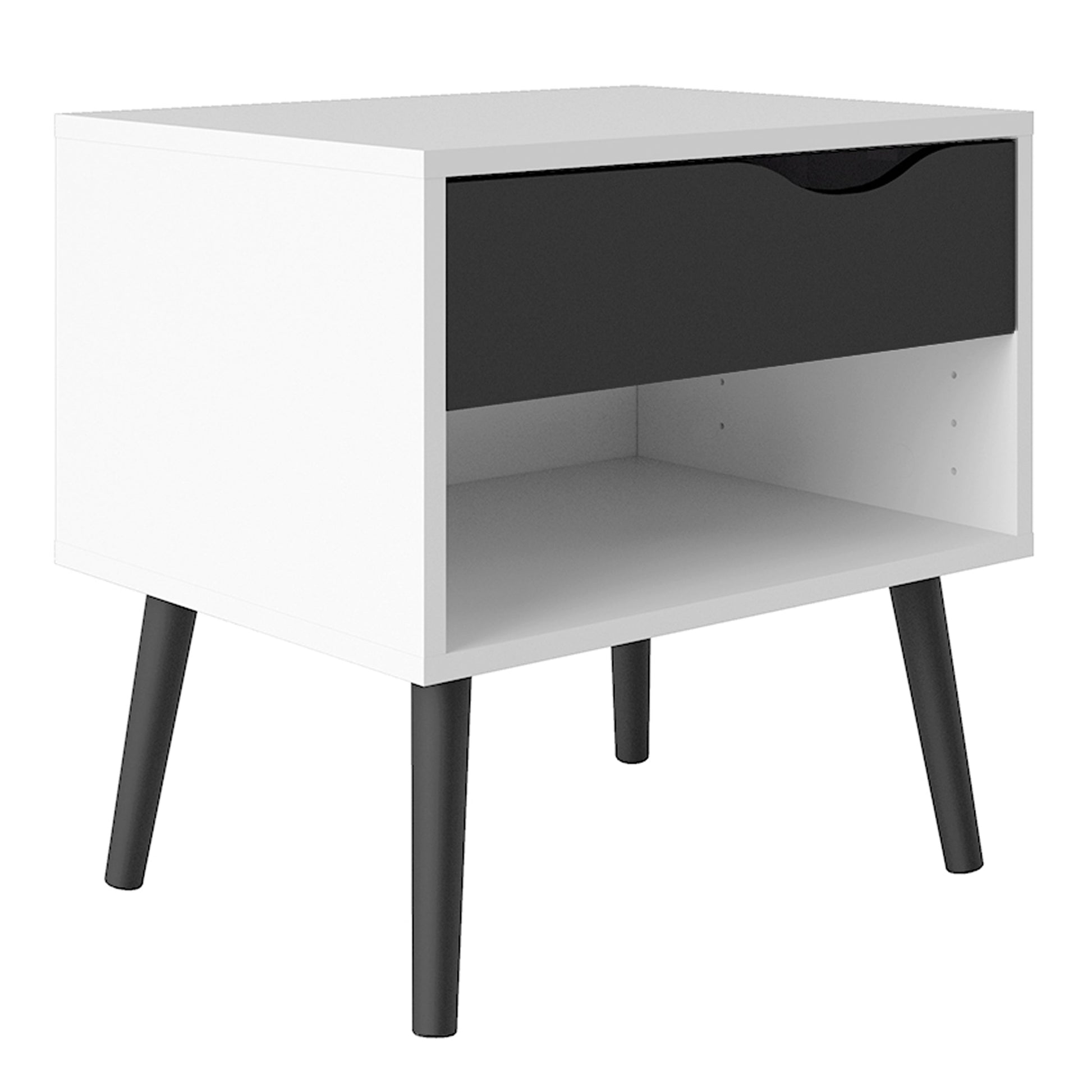 Cote | Furniture Oslo Bedside Table, 1 Drawer - White & Black Oslo, Bedside Tables 7047539449gm