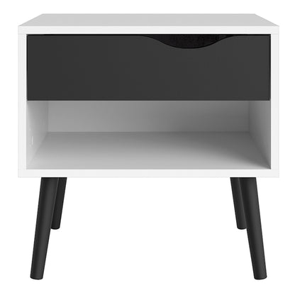 Cote | Furniture Oslo Bedside Table, 1 Drawer - White & Black Oslo, Bedside Tables 7047539449gm