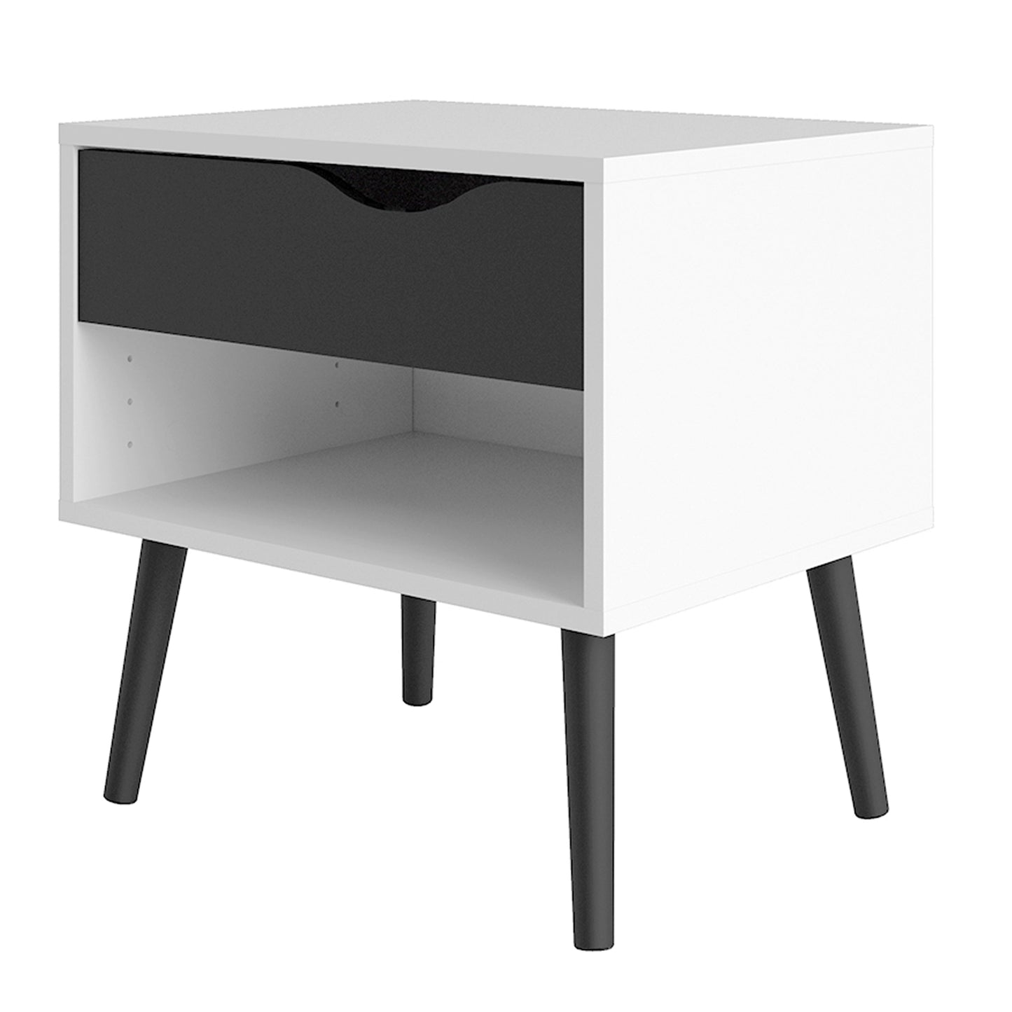 Cote | Furniture Oslo Bedside Table, 1 Drawer - White & Black Oslo, Bedside Tables 7047539449gm