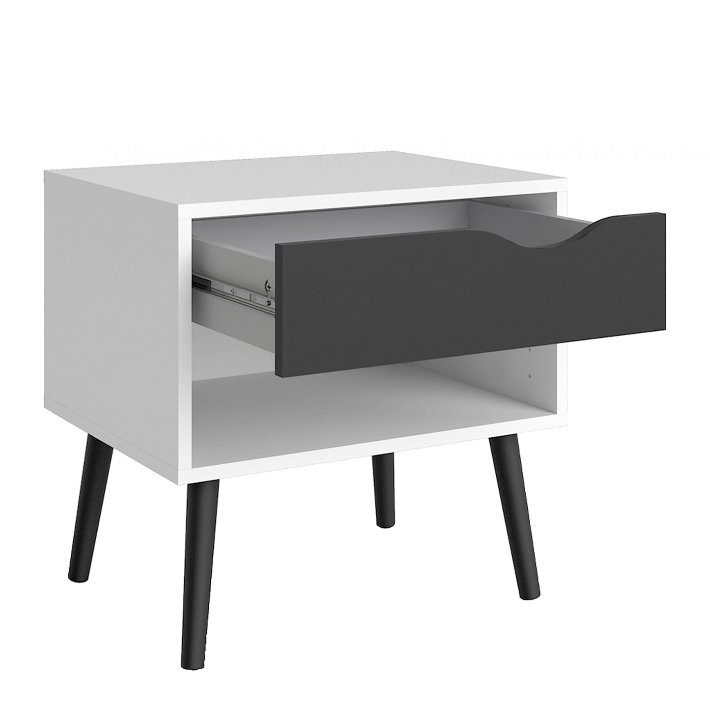 Cote | Furniture Oslo Bedside Table, 1 Drawer - White & Black Oslo, Bedside Tables 7047539449gm