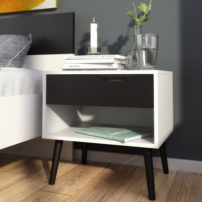 Cote | Furniture Oslo Bedside Table, 1 Drawer - White & Black Oslo, Bedside Tables 7047539449gm