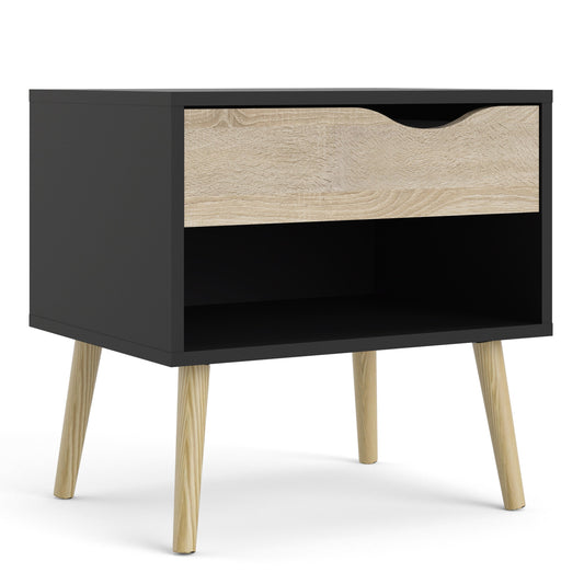 Cote | Furniture Oslo Bedside Table, 1 Drawer - Black & Oak Oslo, Bedside Tables 70475394gmak