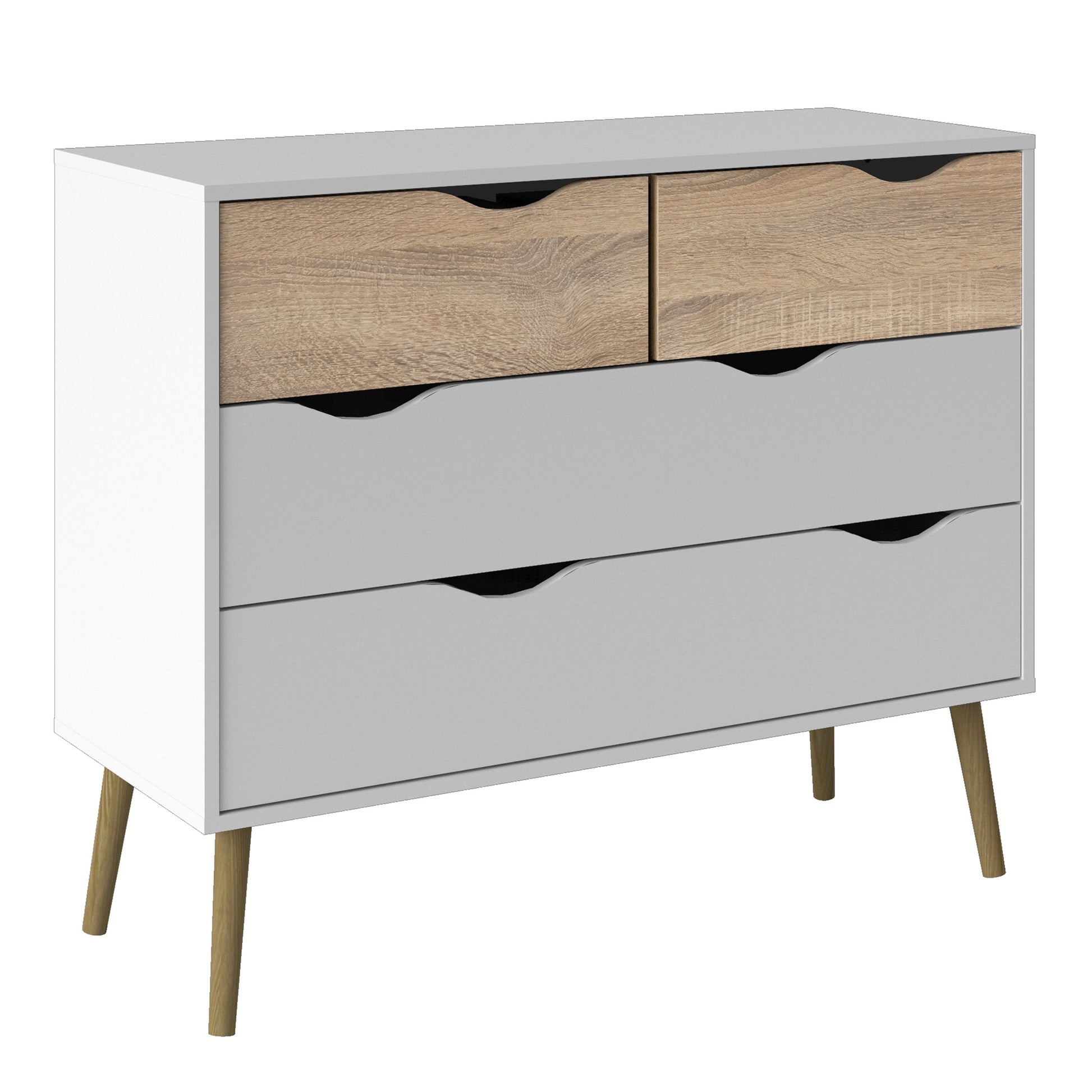 Cote | Furniture Oslo Chest of Drawers, 4 Drawer (2+2) - White & Oak Oslo, Chest of Drawers 7047539549ak