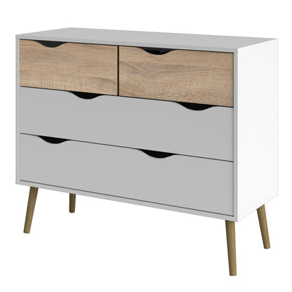 Cote | Furniture Oslo Chest of Drawers, 4 Drawer (2+2) - White & Oak Oslo, Chest of Drawers 7047539549ak